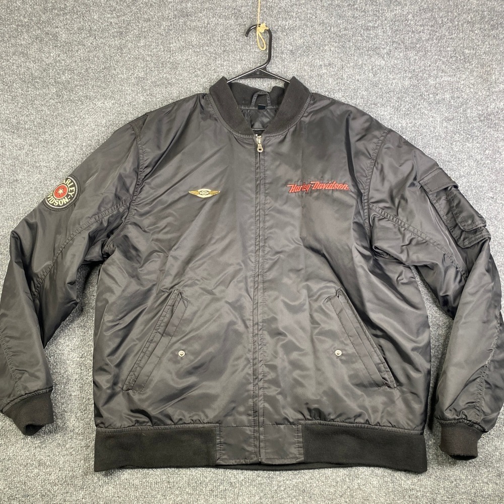 Harley-Davidson Mens Black Nylon Bomber Flight Jacket Made in USA XL